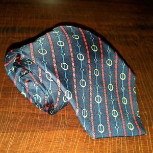 Hermes Silk Tie Blue and Red Equestrian Print